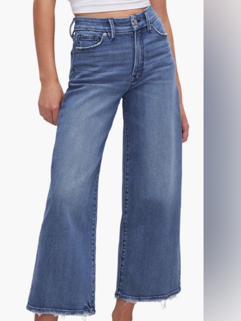 Good American Blue Wide-Leg Flare Jeans